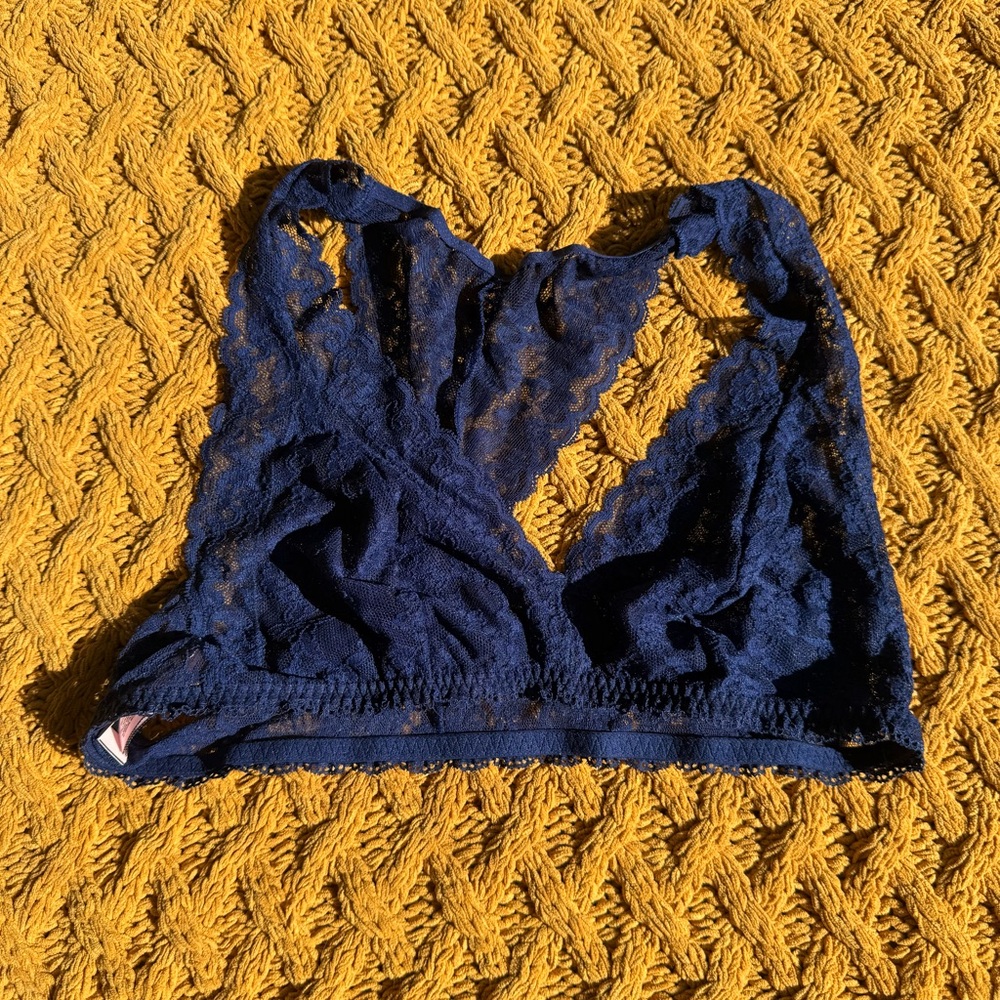 Victoria's Secret Navy Blue Floral Lace Bralette Women's Size Large New With Tag